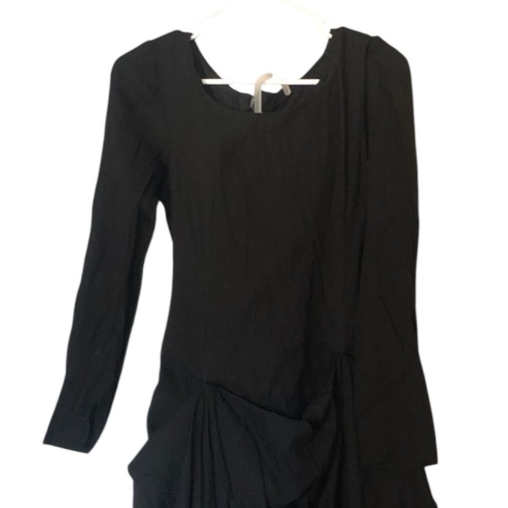 Black Ruched Long Sleeve Cocktail Gown - Picture 4 of 5